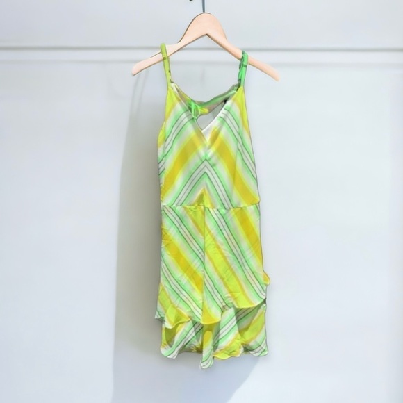 🌻NEW (w/tags) Christopher John Rogers Striped Yellow Green Slip Dress Size 16W - Picture 3 of 9